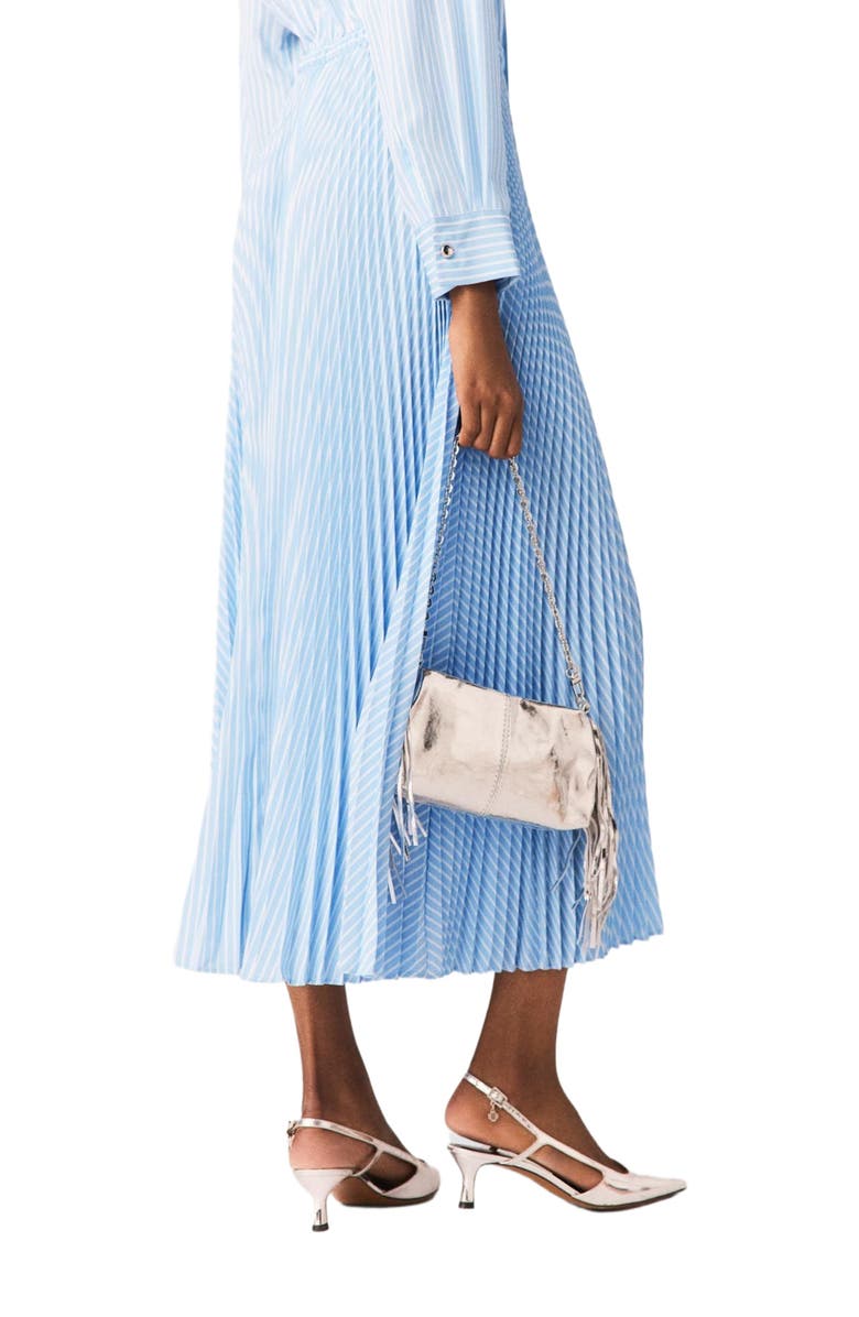 maje Long pleated dress with eyelets, Alternate, color, Blue Sky