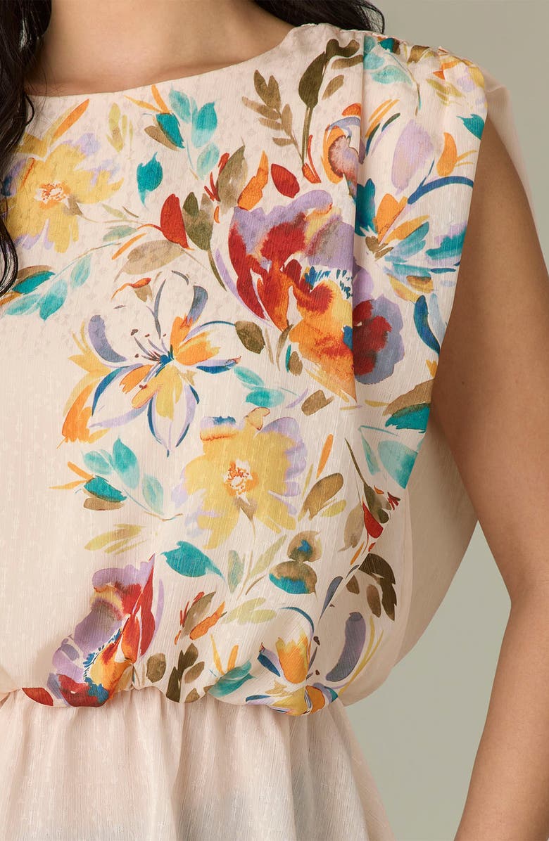 Wit & Wisdom Floral Print Peplum Top, Alternate, color, Pearl Dust Multi