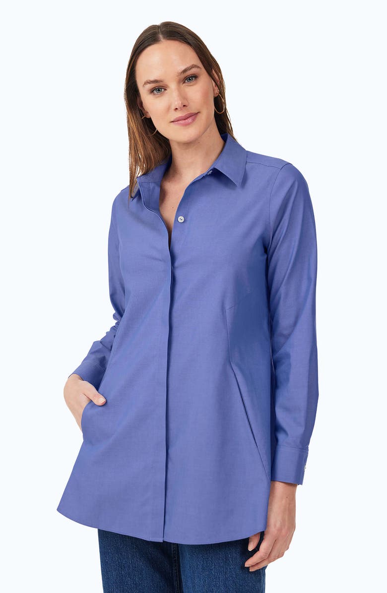 Foxcroft Cici Non-Iron Tunic Blouse, Alternate, color, Dark Chambray