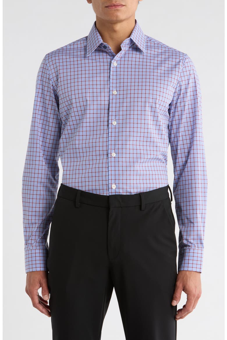 Slim Fit Plaid Stretch Cotton Dress Shirt, Main, color, BLUE