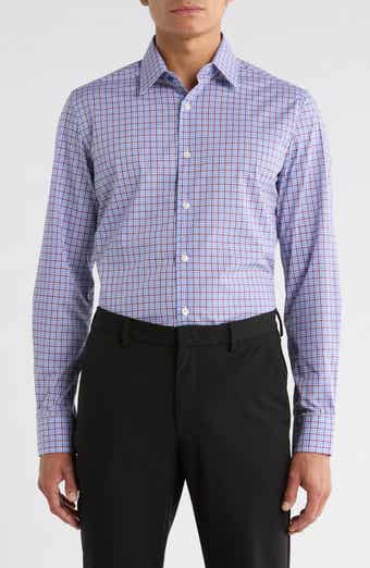 Duchamp Slim Fit Plaid Stretch Cotton Dress Shirt