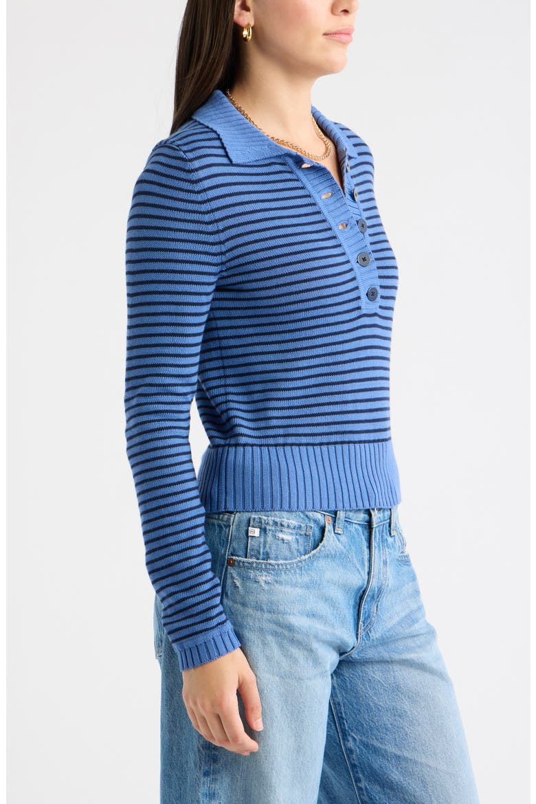 Striped Cotton Polo Sweater, Alternate, color, NAVY- BLUE STRIPE