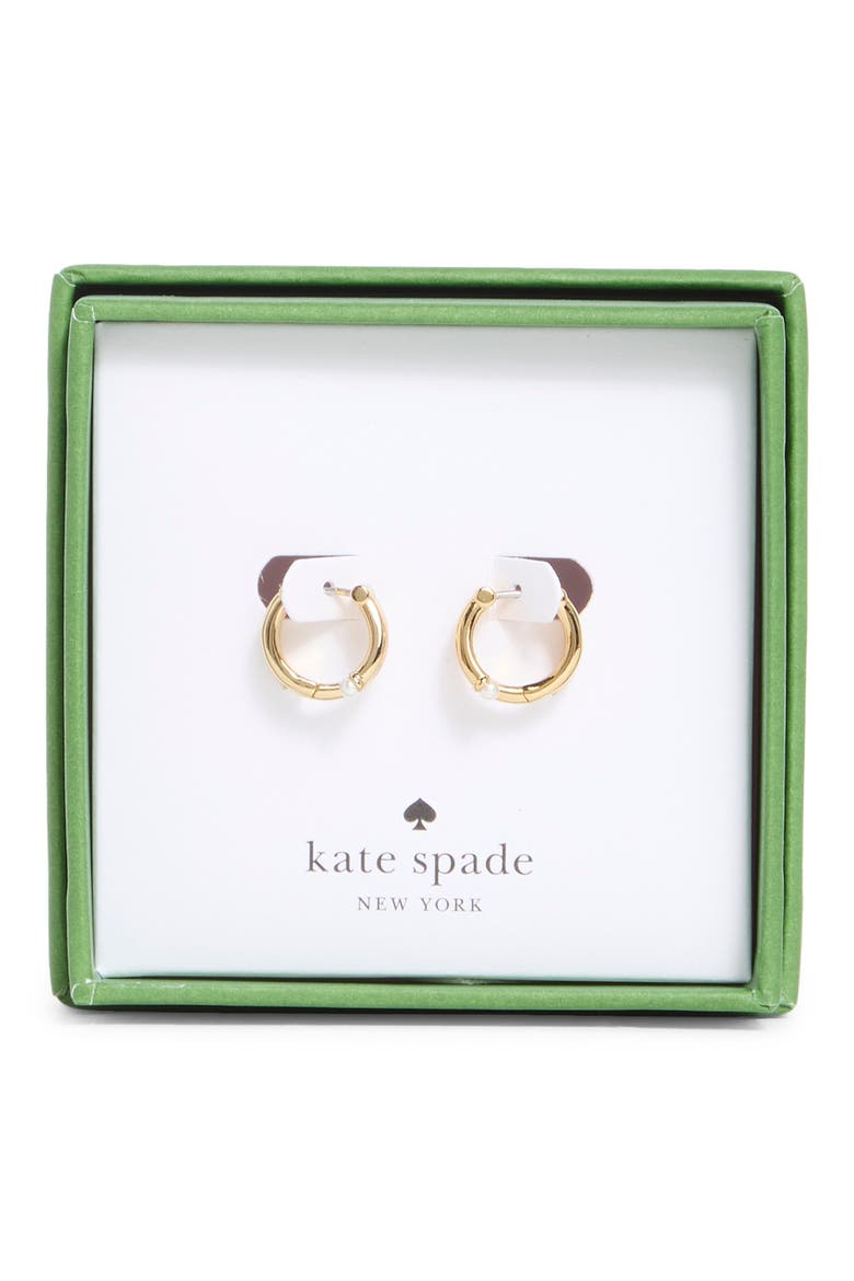 faux pearl huggie hoop earrings, Main, color, CREAM / GOLD