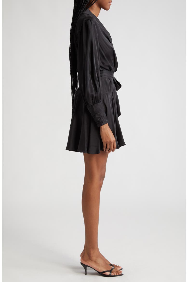 Long Sleeve Silk Wrap Minidress, Alternate, color, BLACK