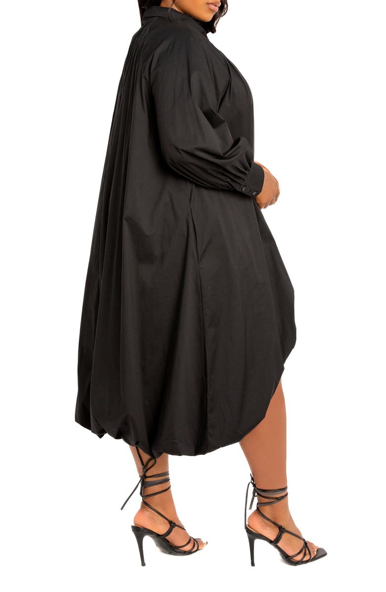 BUXOM COUTURE Long Sleeve High-Low Bubble Hem Shirtdress, Alternate, color, Black