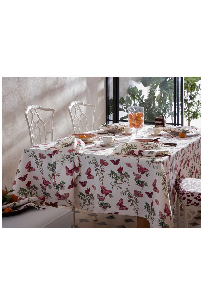 Baudin Butterfly Linen Tablecloth, Alternate, color, RUBY