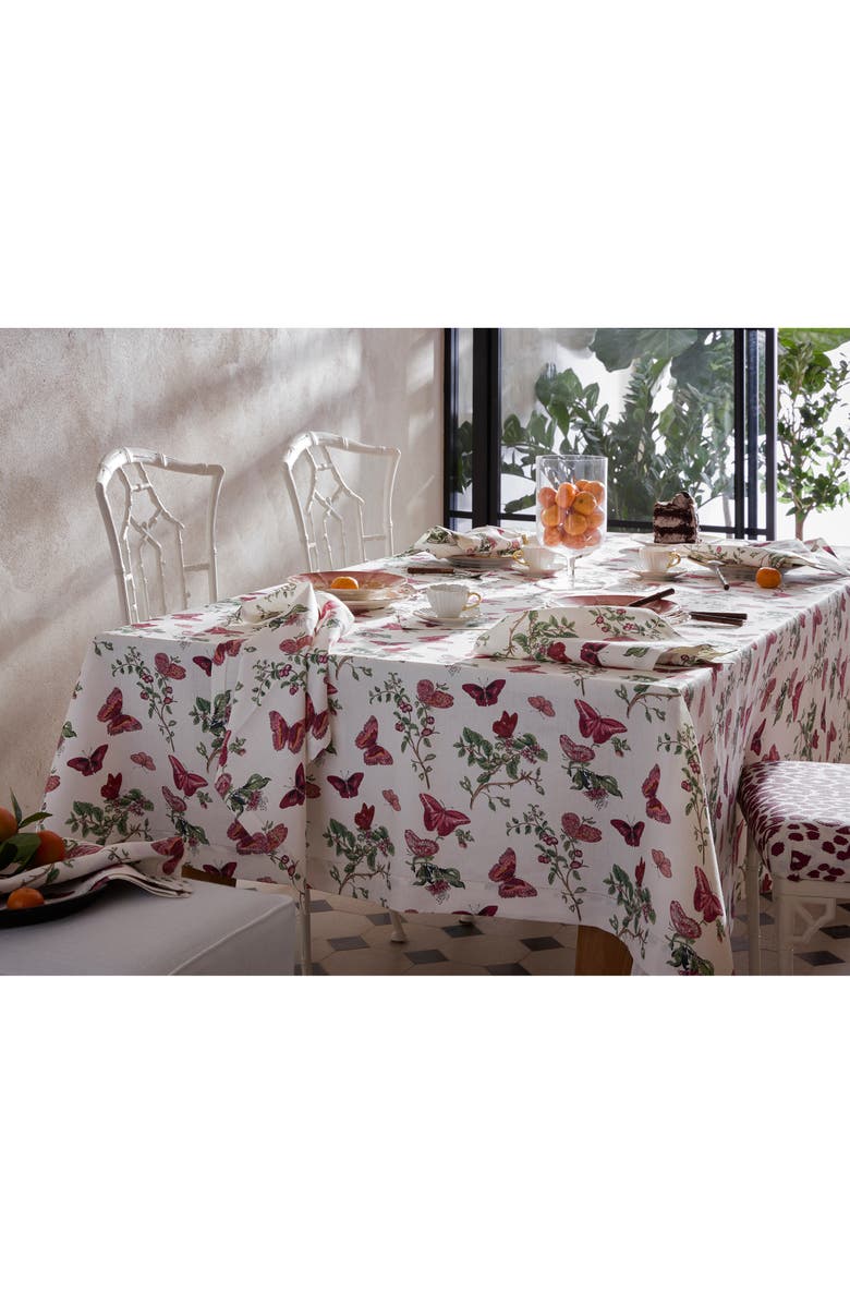 Matouk Baudin Butterfly Linen Tablecloth, Alternate, color, Ruby