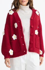 Brave+True Budburst Crochet Appliqué Knit Cardigan
