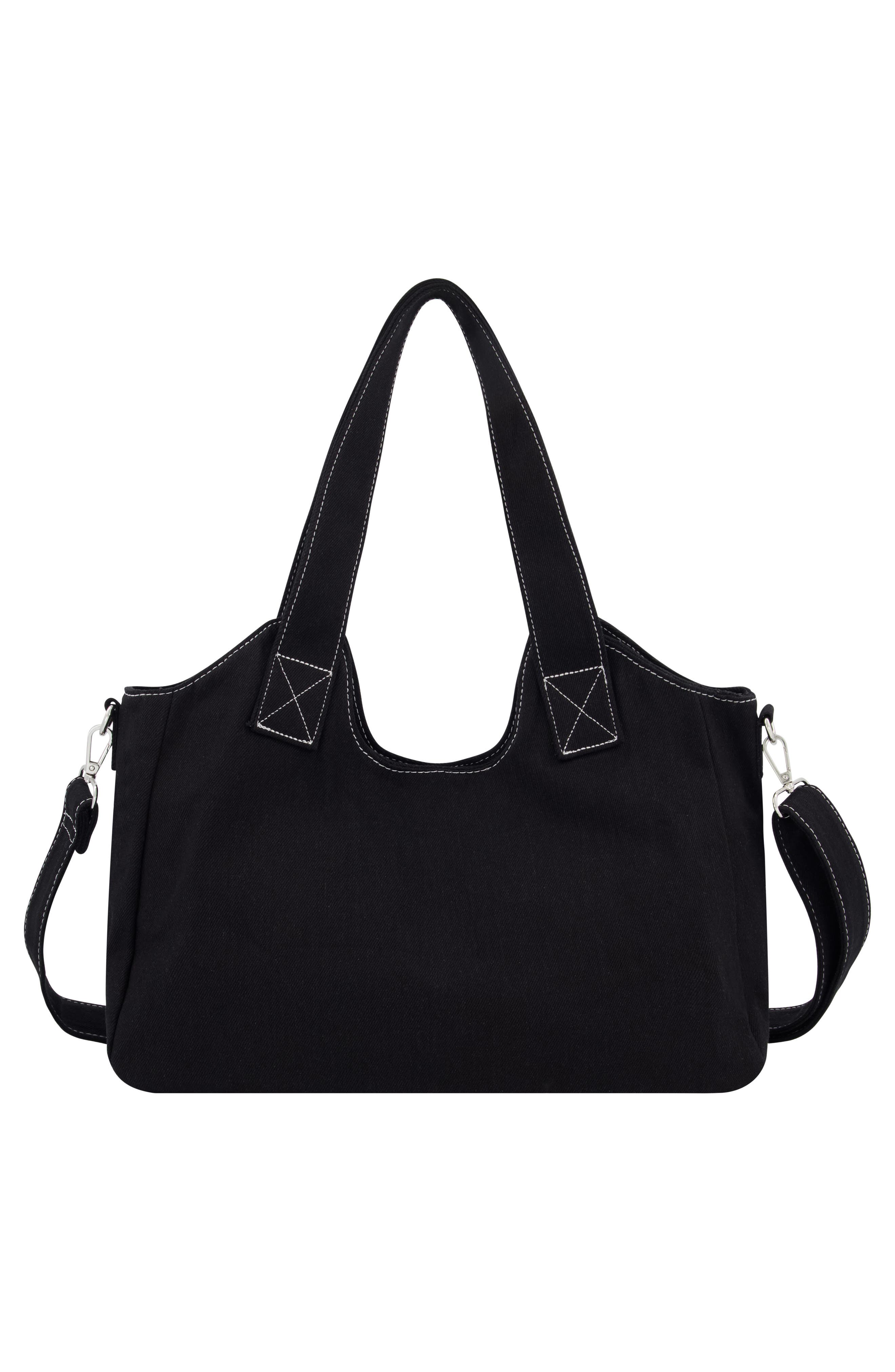 True Religion Brand Jeans Horseshoe Stitched Denim Shoulder Bag, Alternate, color, Black