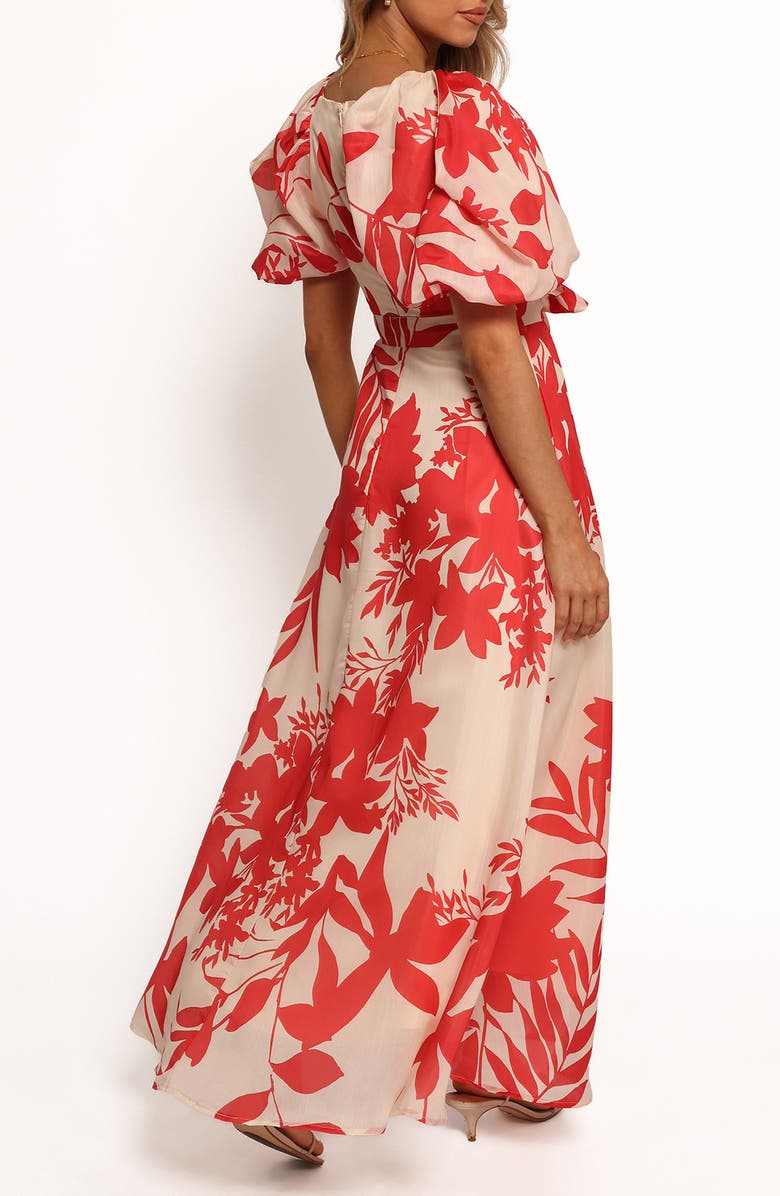 Petal & Pup Ellery Puff Sleeve Tie Waist Dress, Alternate, color, Red Floral