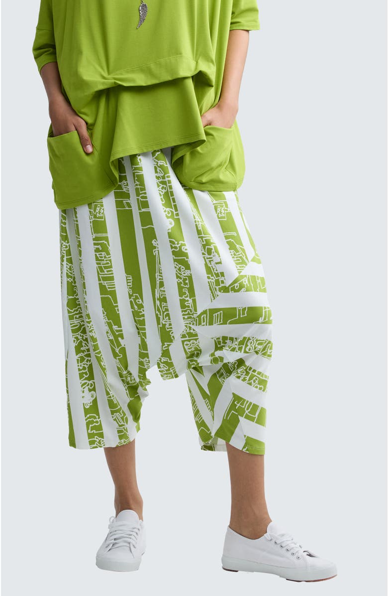 LUUKAA Thessaly Striped Jersey Harem Pants, Main, color, Lime