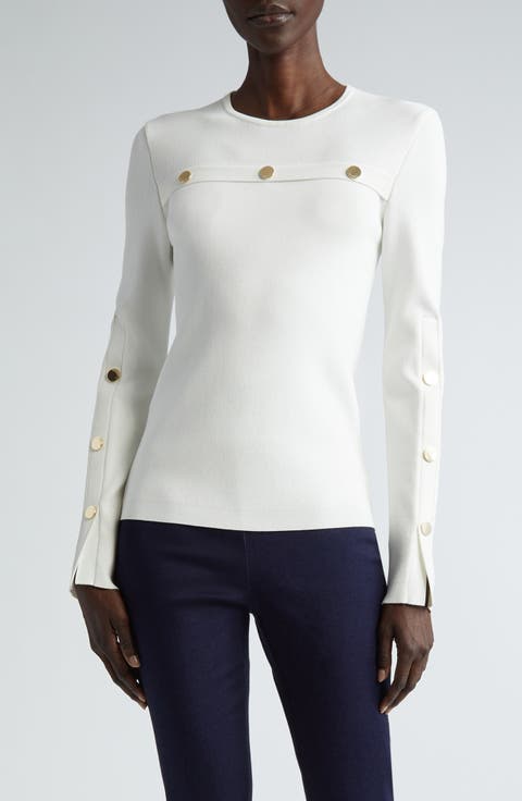 Medallion Trim Crewneck Sweater