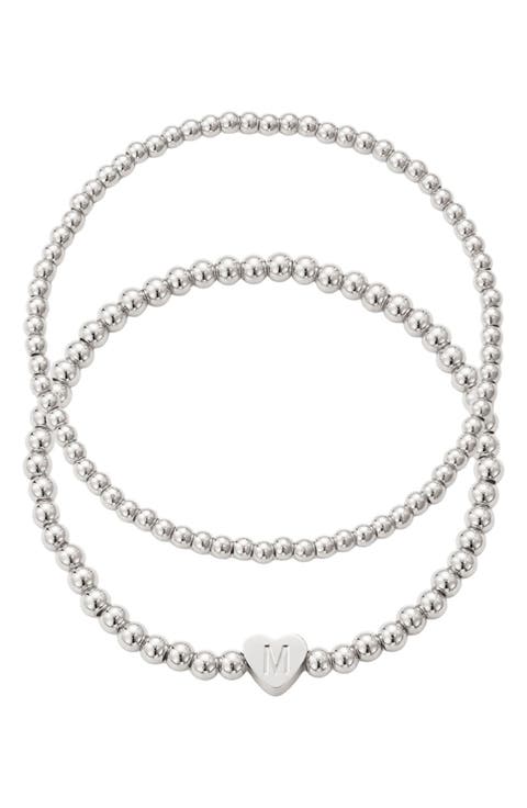 Beaded Initial Charm Bracelet Set