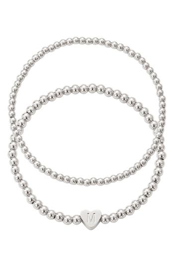 Adornia Beaded Initial Charm Bracelet Set In Silver