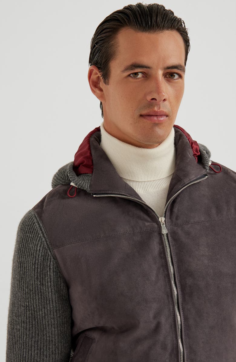 Brunello Cucinelli Suede bomber jacket with quilting, Alternate, color, Slate