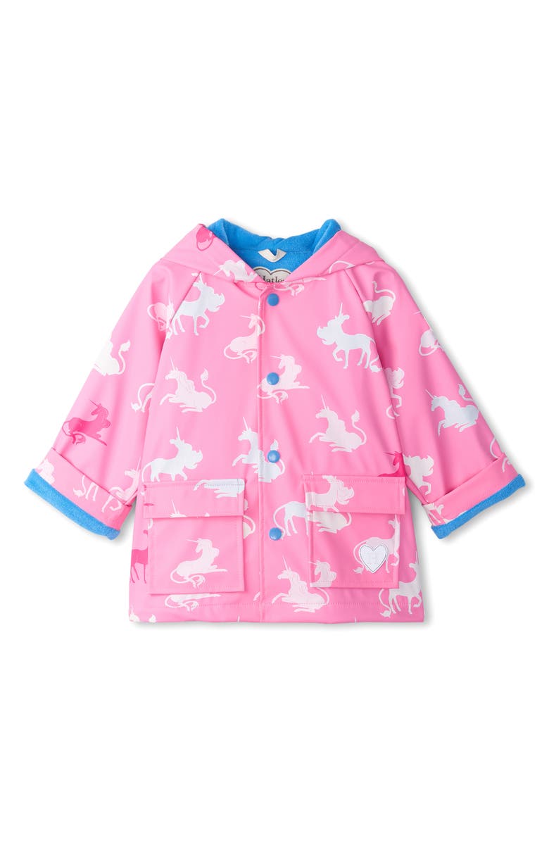 Hatley Mystical Unicorn Color Changing Waterproof Hooded Raincoat, Main, color, 