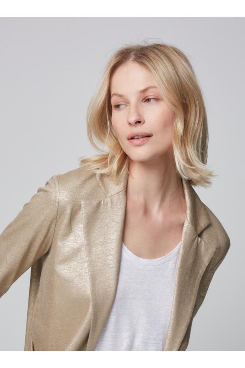 Stretch Metallic Linen One Button Blazer, Alternate, color, SABLE