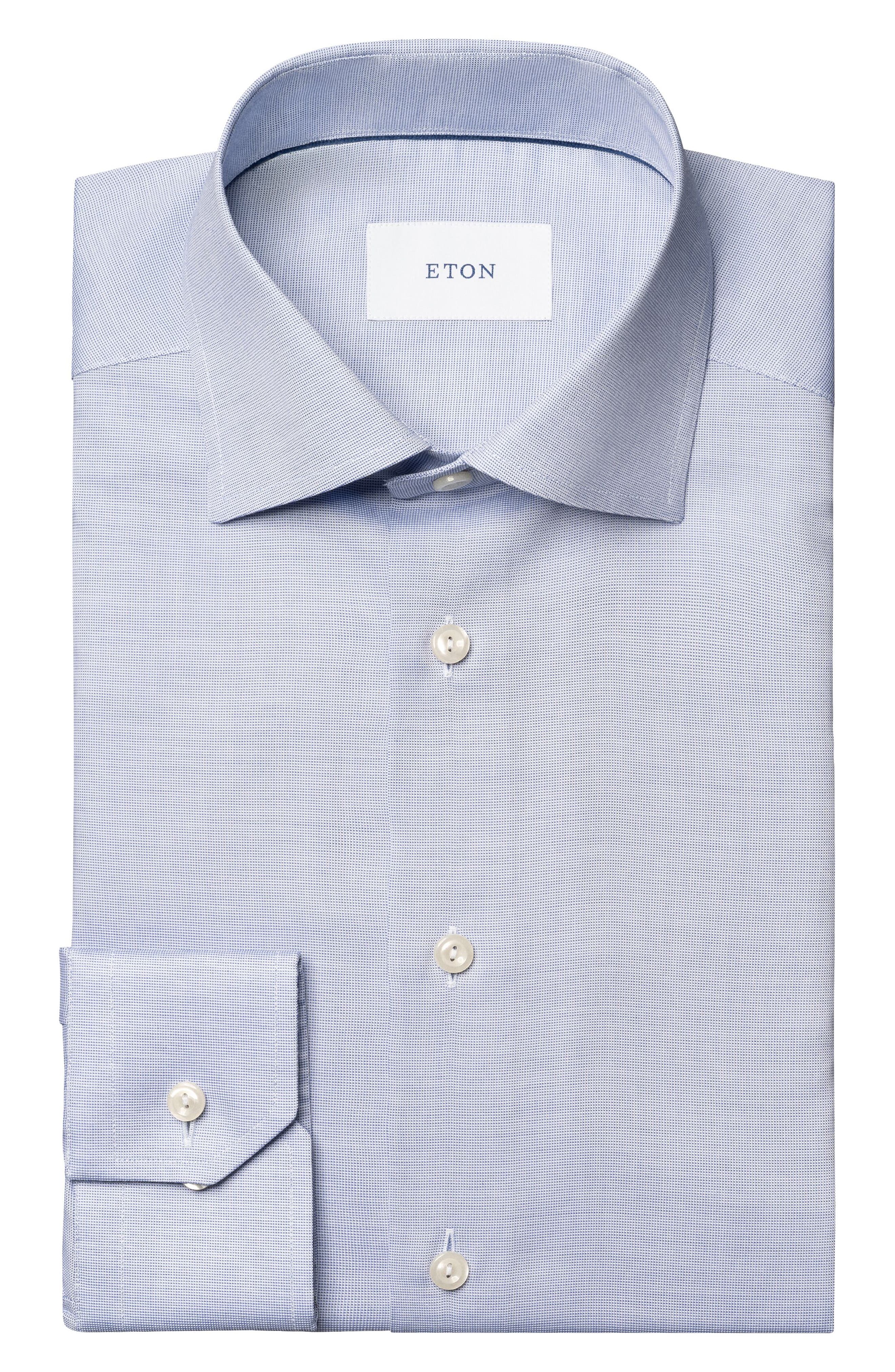 Eton Contemporary Fit Solid Blue Cotton Dobby Dress Shirt