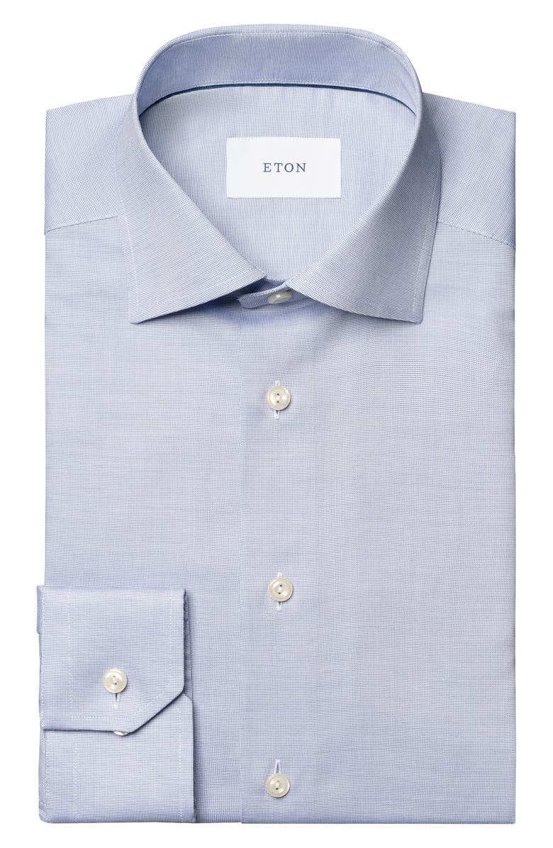 Eton Contemporary Fit Solid Blue Cotton Dobby Dress Shirt, Main, color, Medium Blue