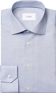 Eton Contemporary Fit Solid Blue Cotton Dobby Dress Shirt
