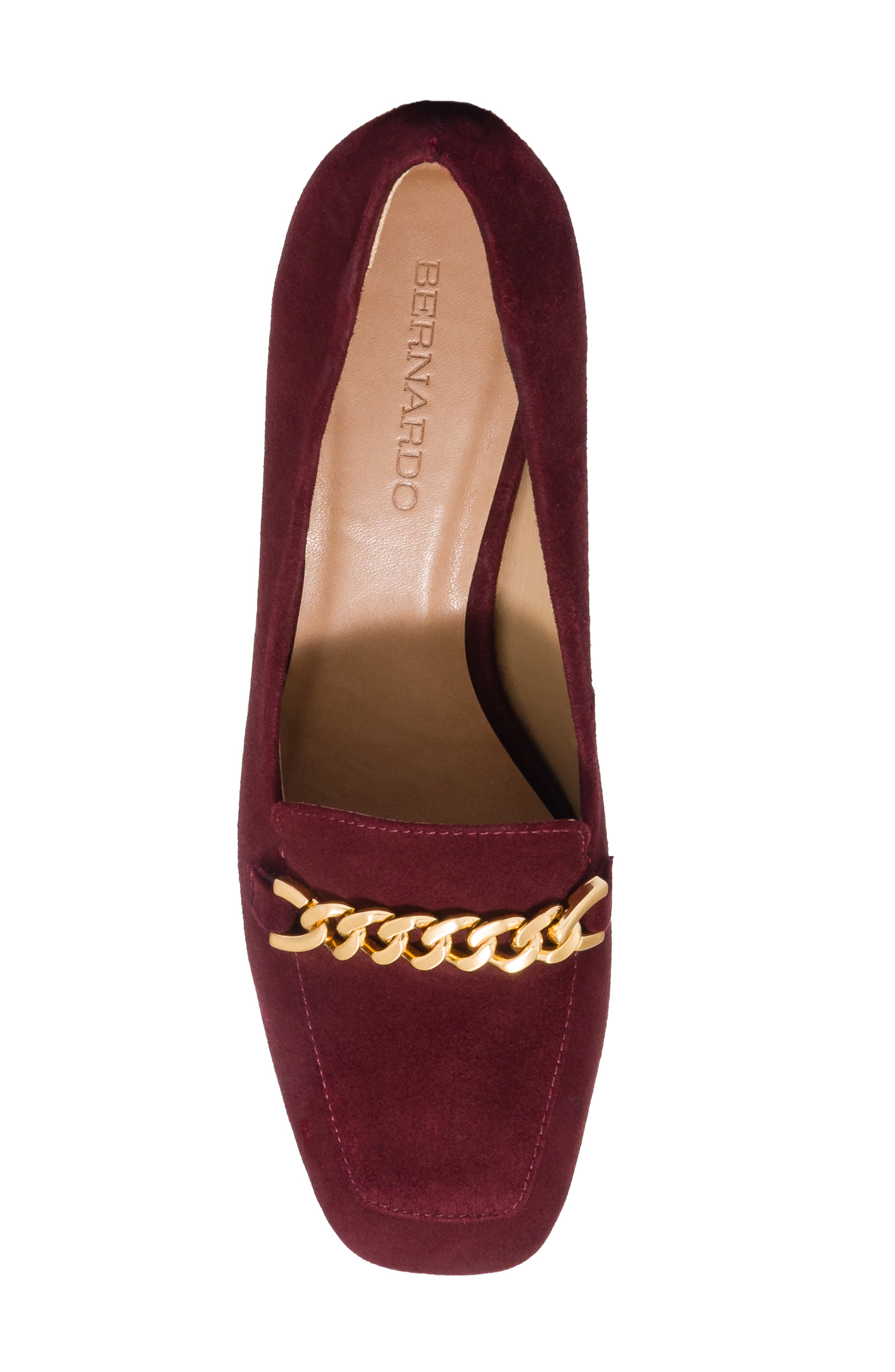 Bernardo Footwear Avery Chain Loafer, Alternate, color, Aubergine Kid Suede