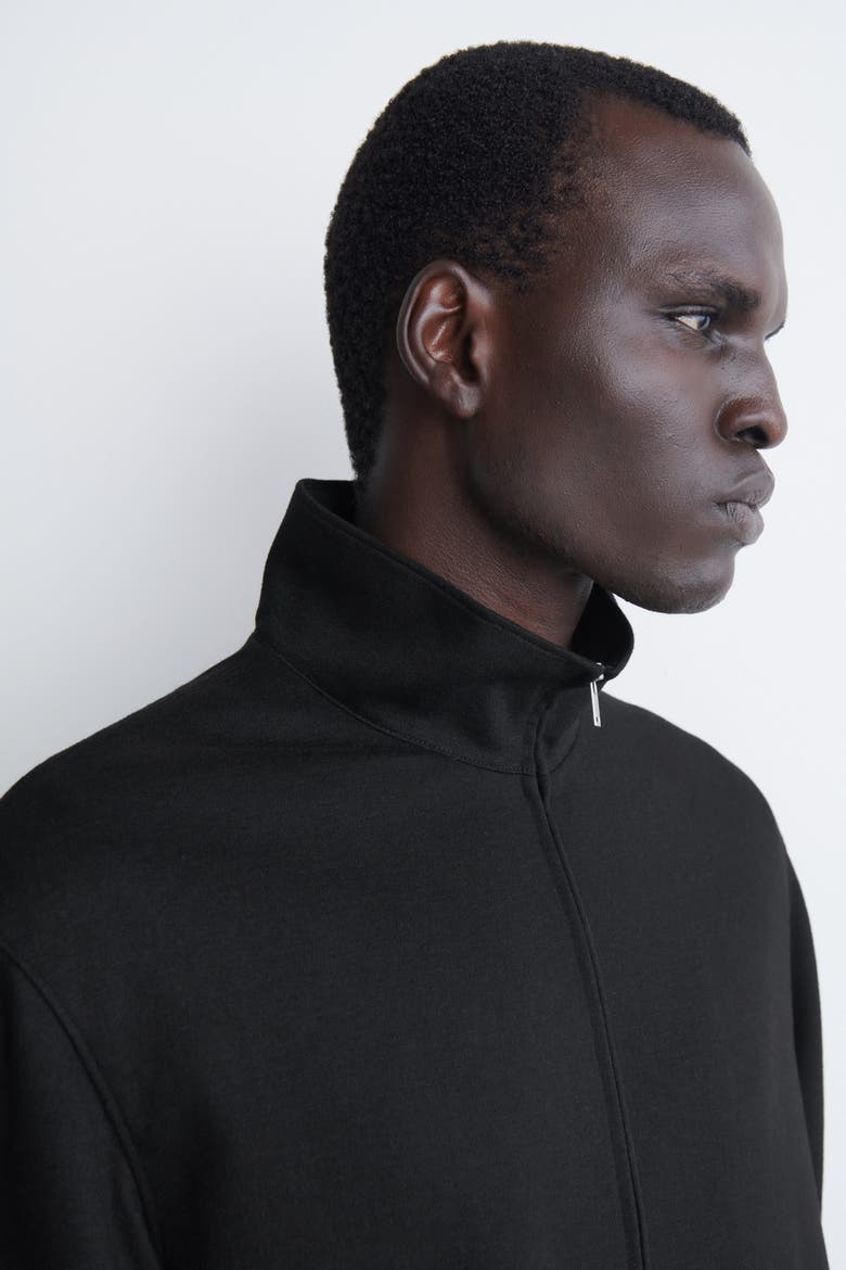 Jersey Mock-Neck Zip-Up Blouson Jacket, Alternate, color, BLACK