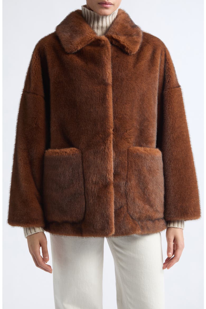 Short Faux Fur Jacket, Alternate, color, 8800 DARK BROWN