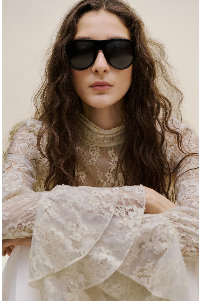 Blusa Lace Ruffle Cuff Top, Alternate, color, ECRU