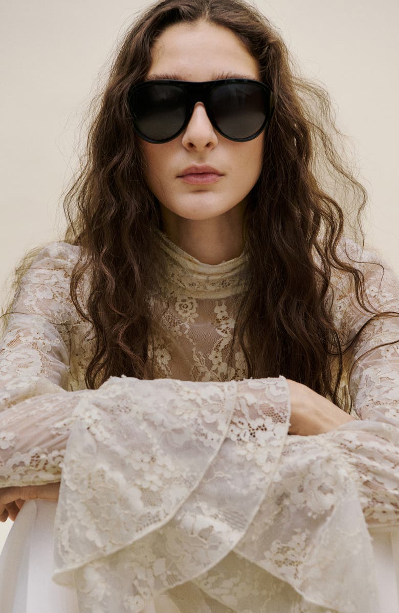 MANGO Blusa Lace Ruffle Cuff Top, Alternate, color, Ecru