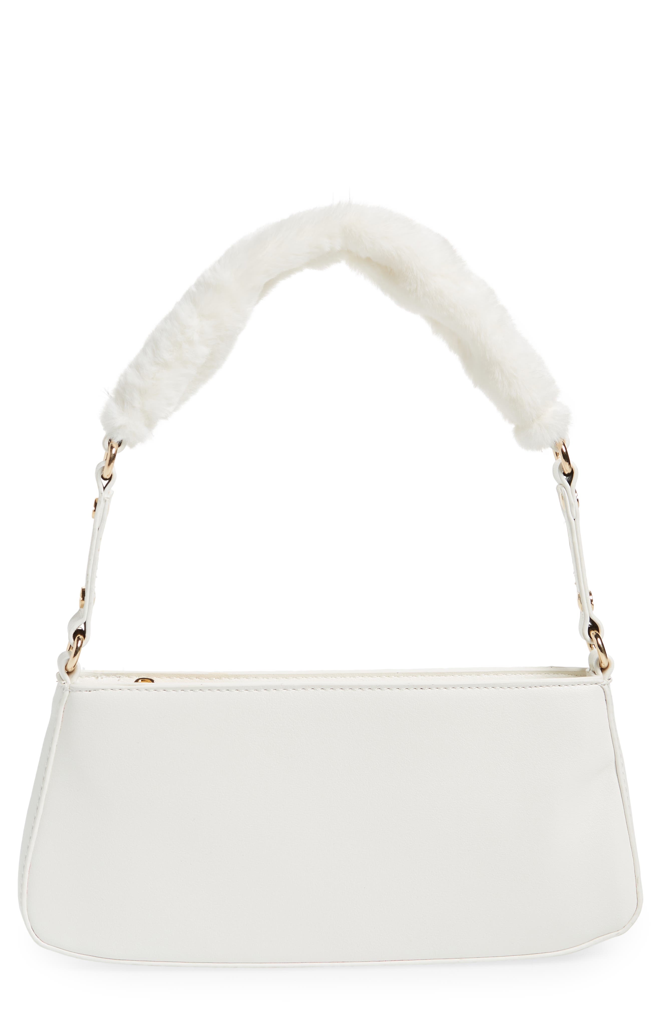 Scarlett Faux Fur Strap Baguette Bag, Main, color, WHITE