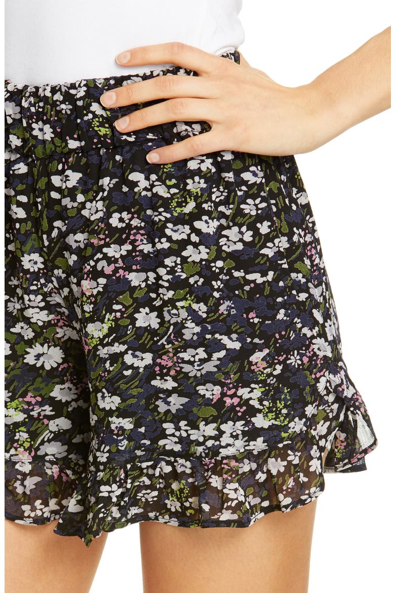 Floral Print Georgette Shorts, Alternate, color, BLACK