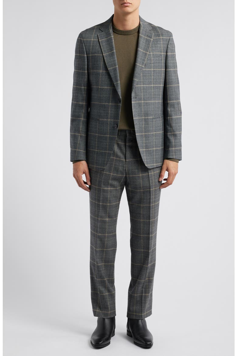 Huge Plaid Stretch Virgin Wool Suit, Main, color, OPEN GREY
