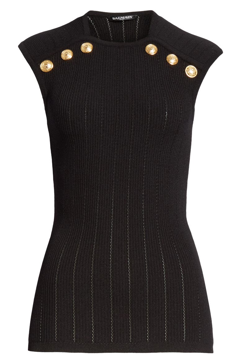 Shoulder Button Rib Knit Top, Alternate, color, 0PA NOIR