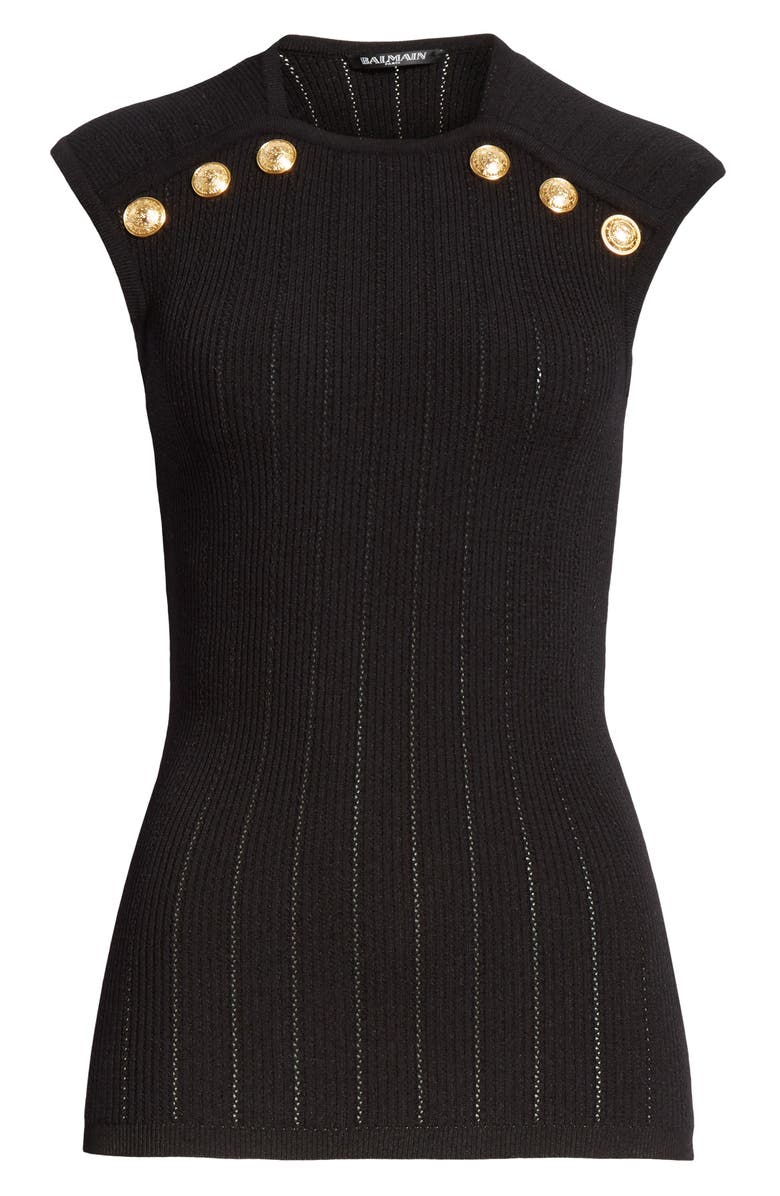 Balmain Shoulder Button Rib Knit Top, Alternate, color,