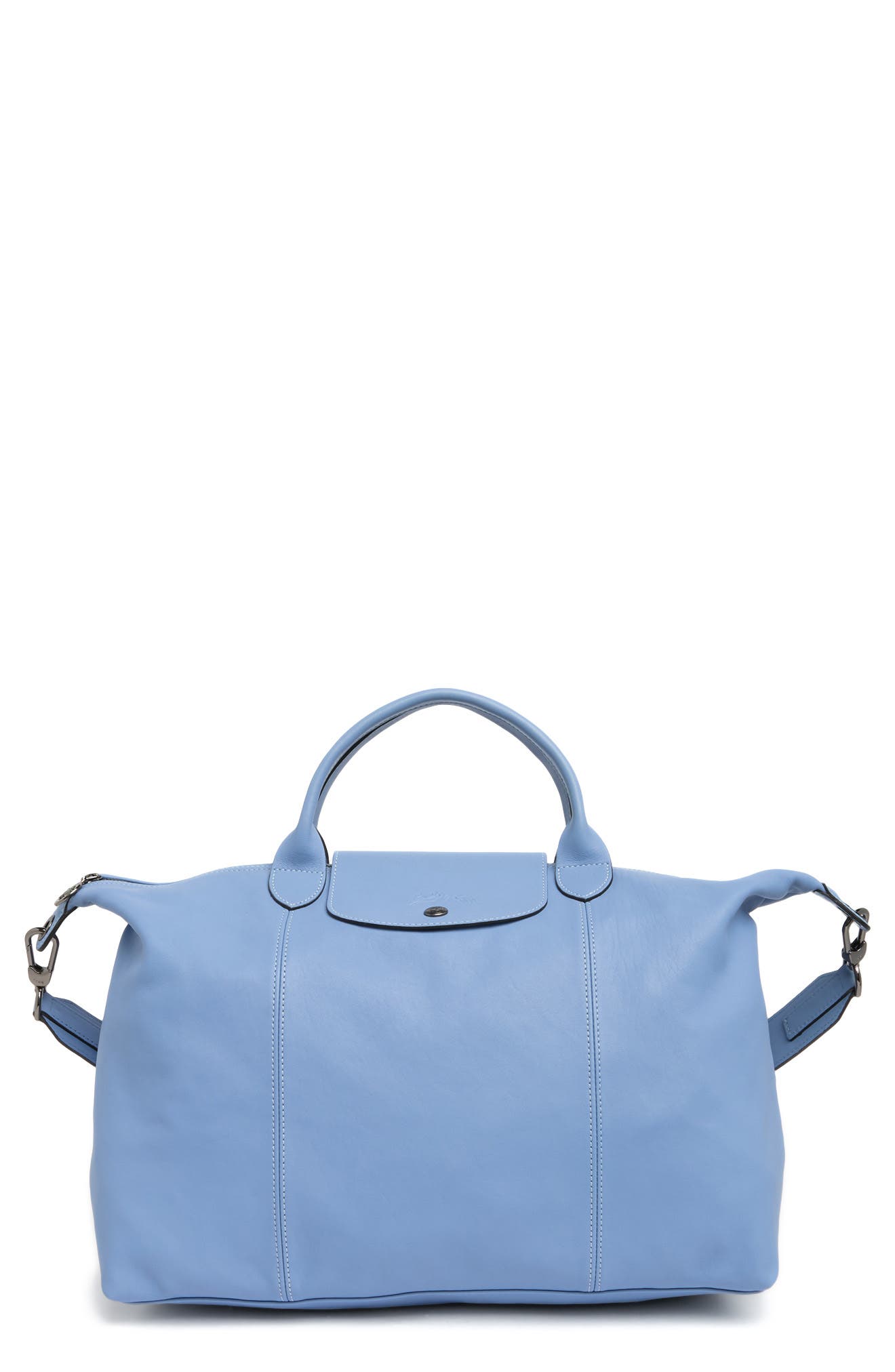 Small 'Le Pliage Cuir' Leather Top Handle Tote, Main, color, BLUE