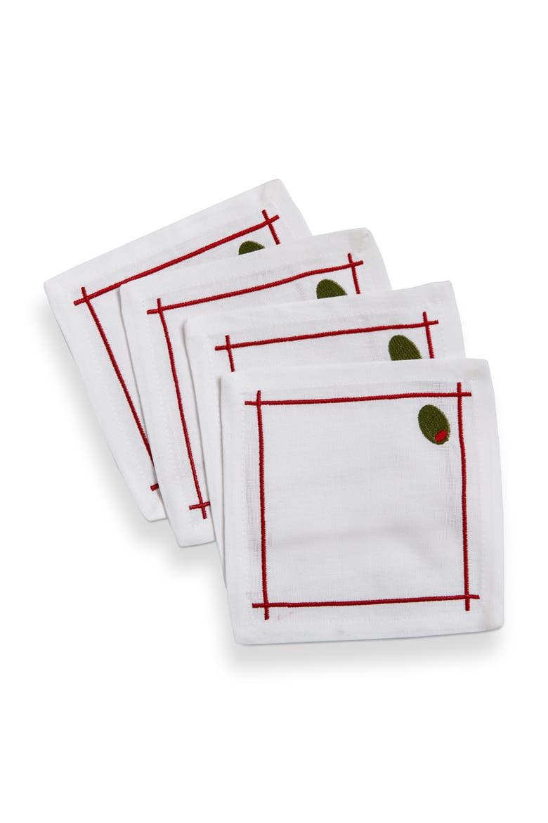 Olive White Everyday Cocktail Cotton Napkins Set of 4 5x5 in, Main, color, Multicolored