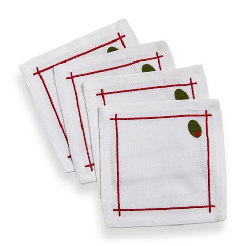Olive White Everyday Cocktail Cotton Napkins Set of 4 5x5 in