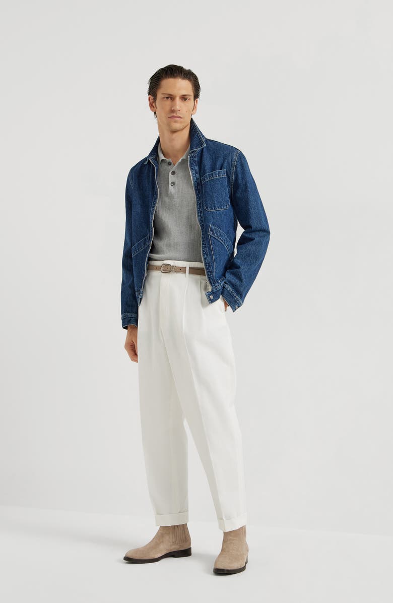 Brunello Cucinelli Rib knit polo, Alternate, color, Grey