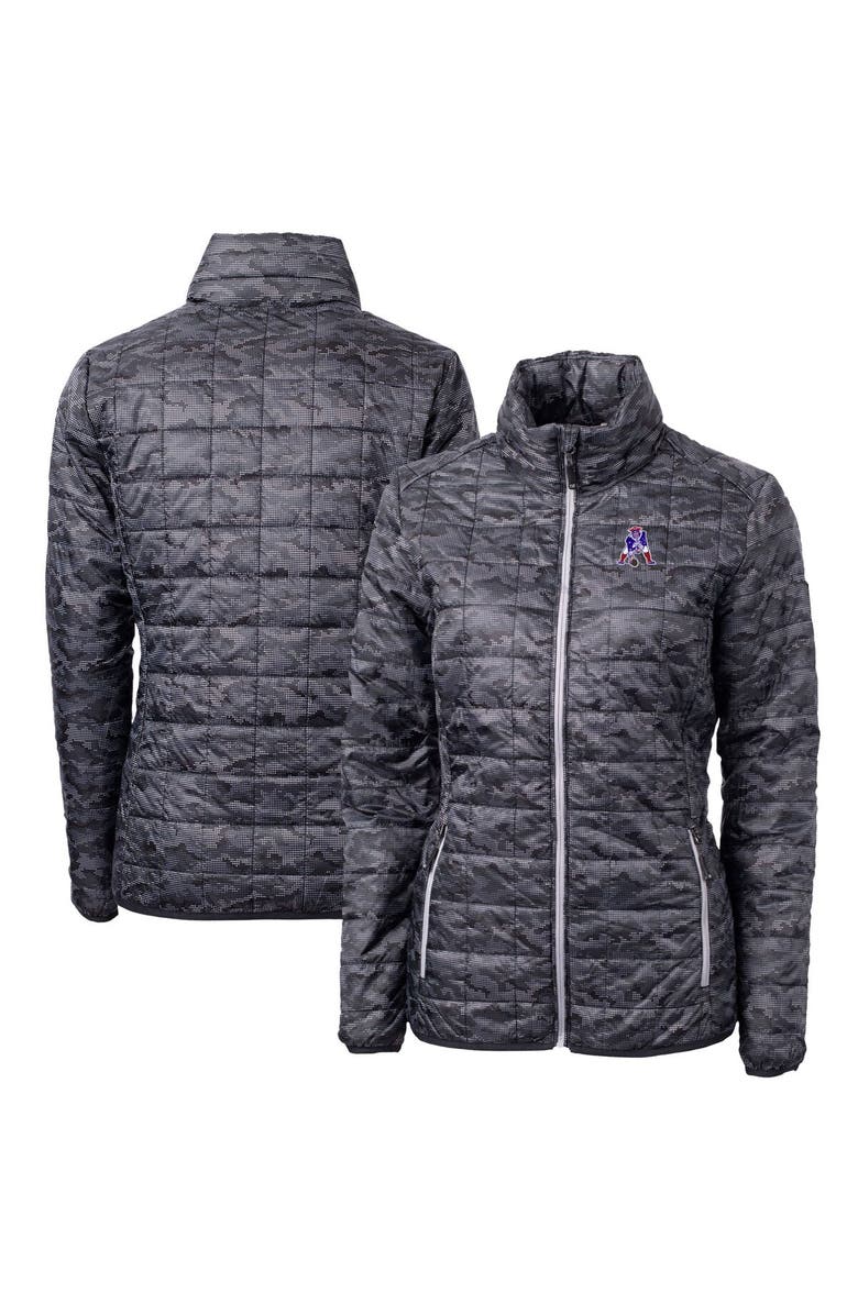 Cutter & Buck Women's Cutter & Buck Black New England Patriots Throwback Logo Rainier PrimaLoft Printed Full-Zip Puffer Jacket, Main, color, 