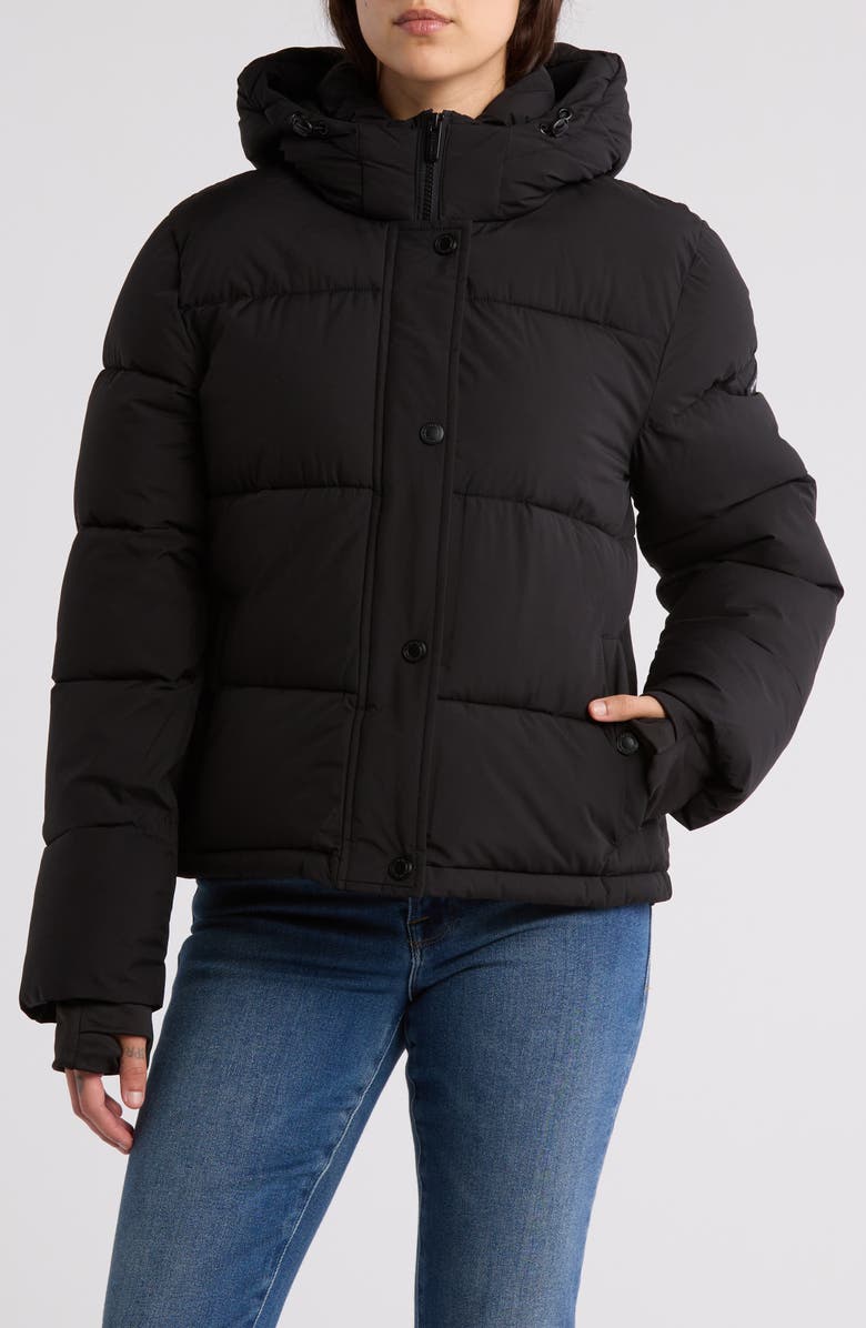 BCBGeneration Channel Quilted Hooded Short Puffer Jacket, Main, color, 