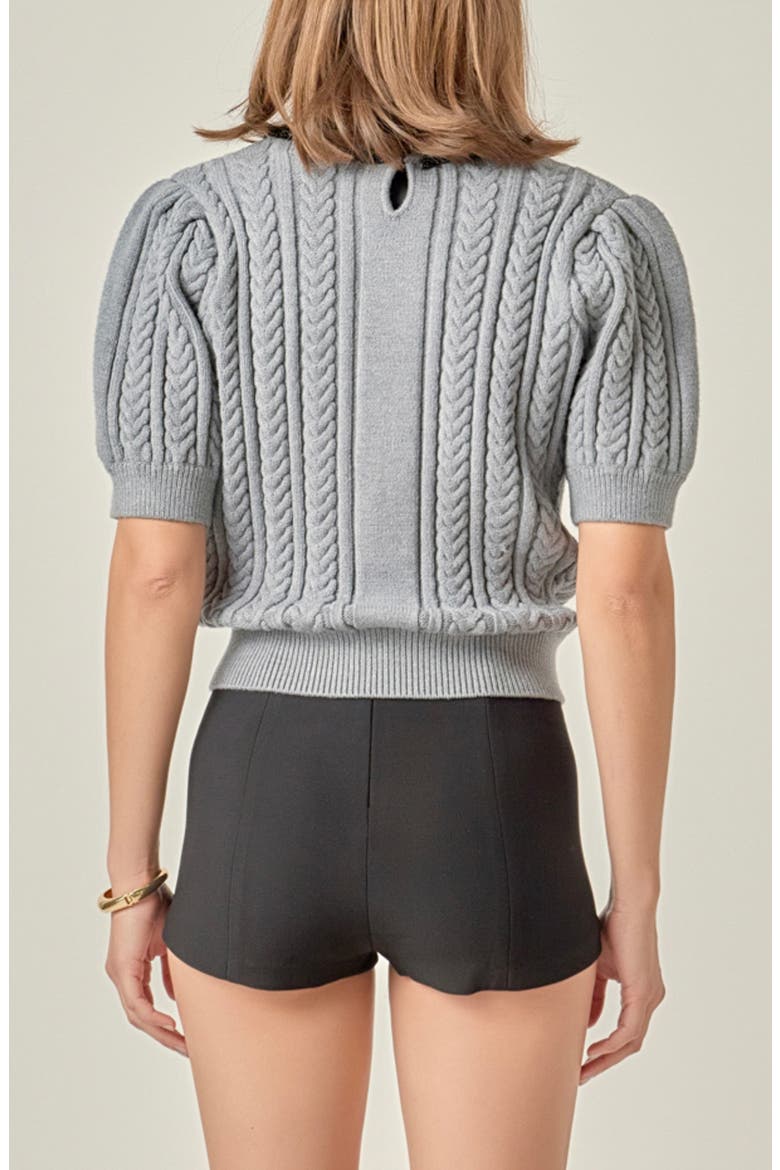Big Bow Puff Sleeve Sweater, Alternate, color, HEATHER GREY