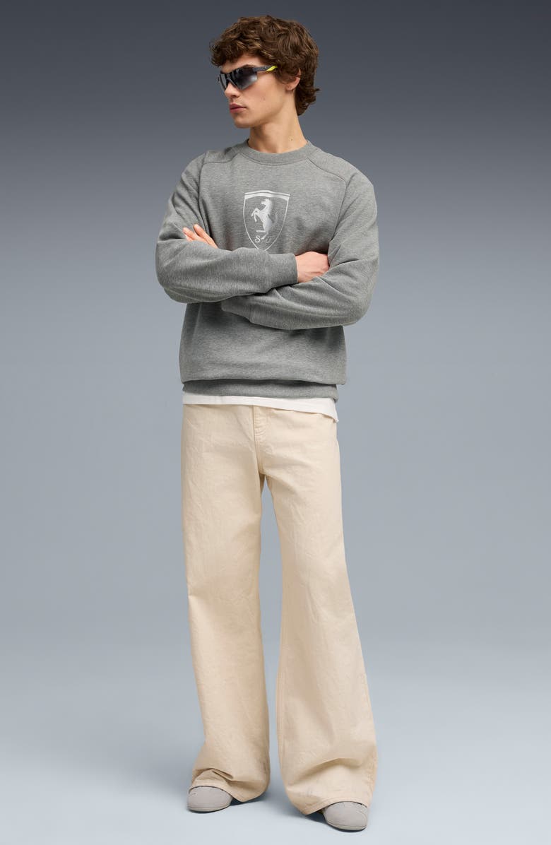 PUMA Scuderia Ferrari Sportswear Shield Crewneck Sweatshirt, Alternate, color, Medium Gray Heather