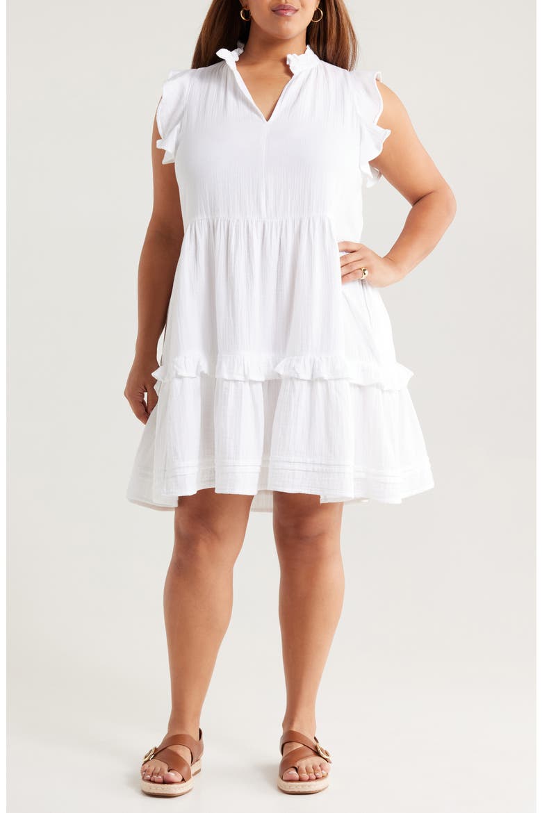 Floral Ruffle Gauze Dress, Main, color, WHITE