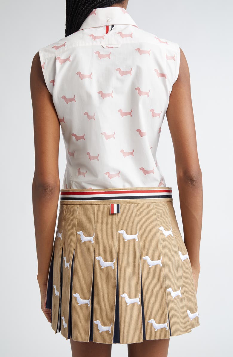 Thom Browne Hector Jacquard Sleeveless Round Collar Button-Up Shirt, Alternate, color, Red