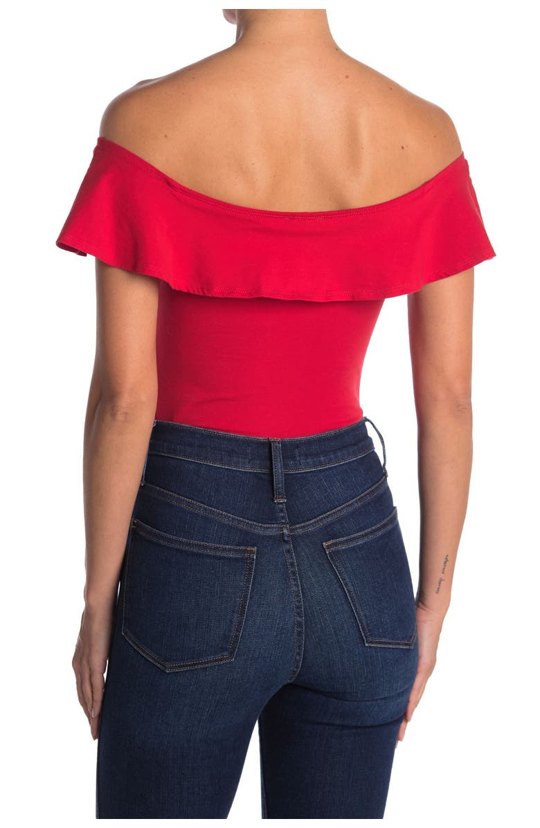 Topshop Ruffle Off the Shoulder Bodysuit, Alternate, color,