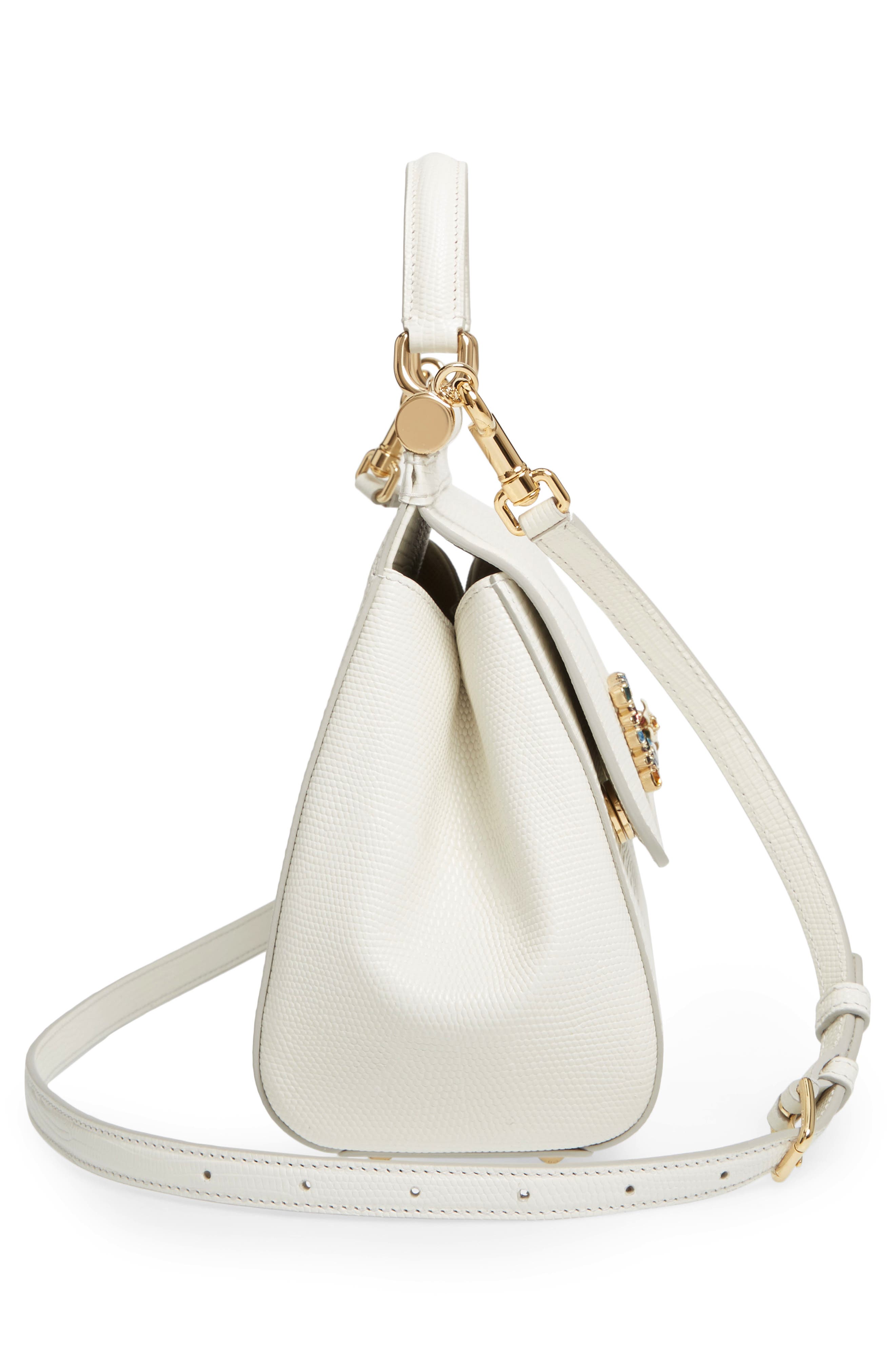 Dolce&Gabbana Miss Sicily St. Iguana Top Handle Leather Satchel, Alternate, color, 