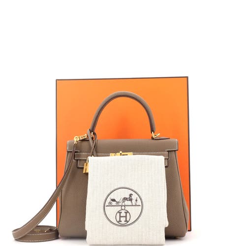 Pre-owned Hermes Hermes Kelly Handbag Grey Togo With Gold Hardware 25 In Brown