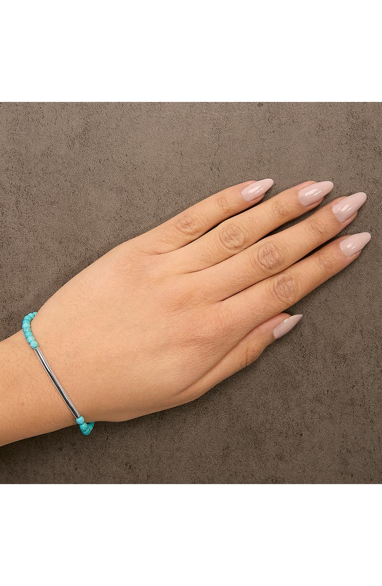 Haus of Brilliance Sterling Silver Turquoise Beads Station Bracelet with Bolo Clasp, Alternate, color, Silver