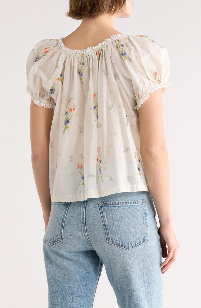 ELIE ELIE TAHARI Floral Puff Sleeve Cotton Top, Alternate, color, White W/ Floral Print