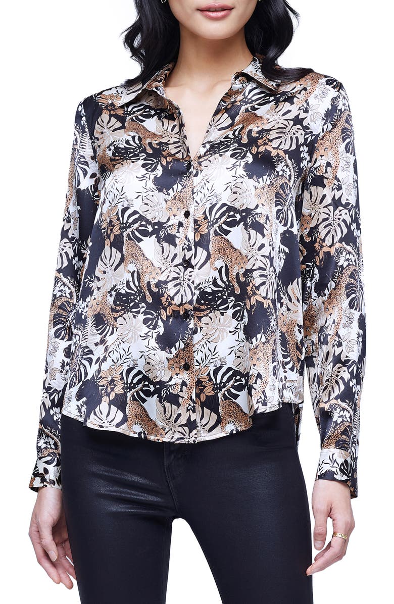 L'AGENCE Tyler Holly Mixed Print Long Sleeve Silk Blouse, Main, color, 